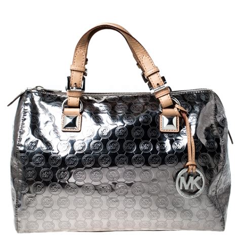 black michael kors satchel with front silver lat noch|Michael Kors grayson satchel small.